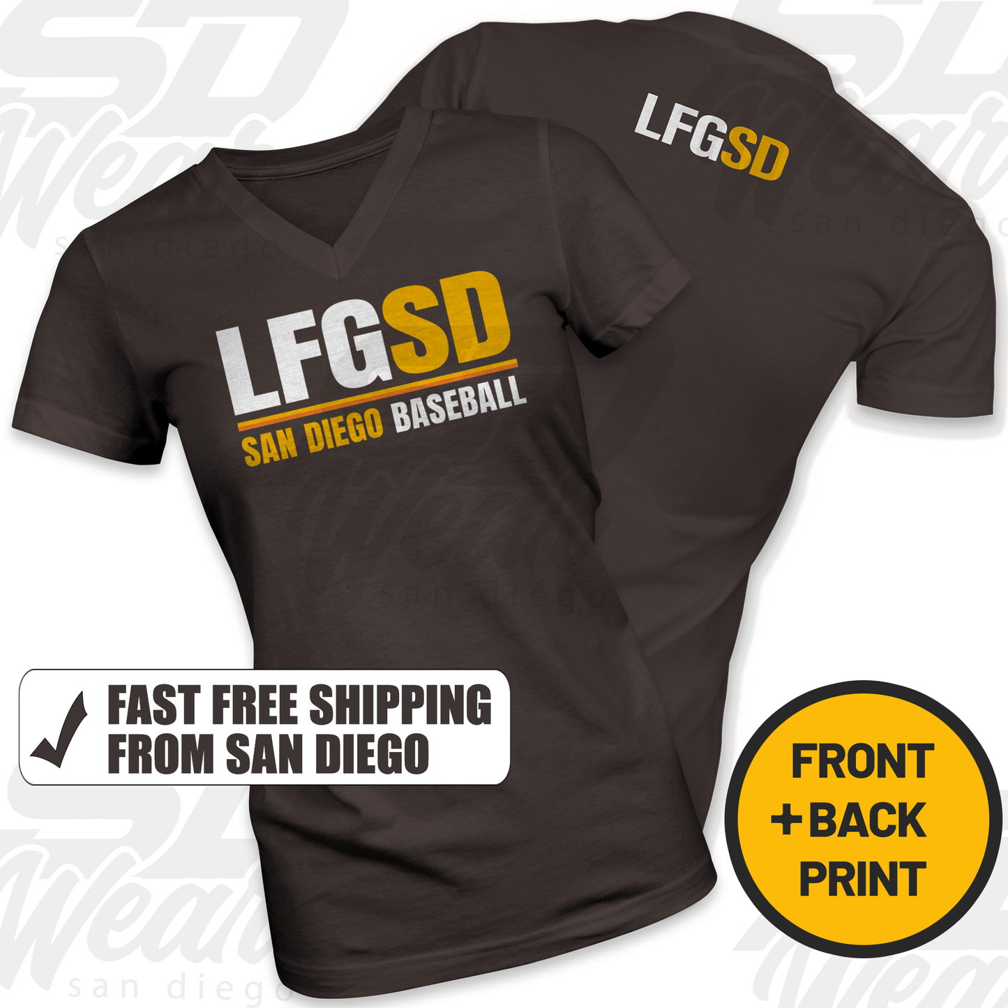 LFGSD – San Diego Baseball – Women's V-Neck Tee – SD Wear LFGSD – San Diego Baseball – Women's V-Neck Tee – SD Wear
